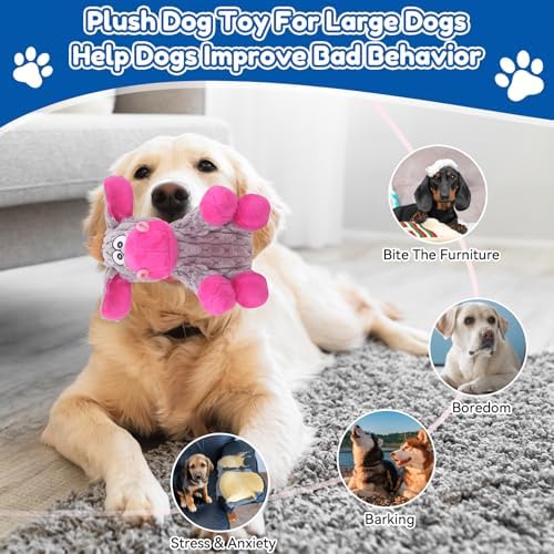 loncoldy Plush Chew Toys for Large Dogs, Tough Crinkle Stuffed Animal Squeaky Interactive Toys for Small Medium Large Dogs, Keep Them Busy, Big Pet Toys - Image 4