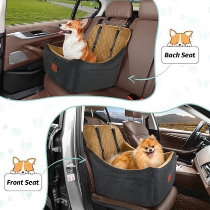 Lealchum Dog car seat for Medium Dogs,Easy to Install with Adjustable Straps,Anti Slip Bottom pet car Bed,Fully Detachable and Washable pet Travel Bed (Black/Coffee, Medium) - Image 6