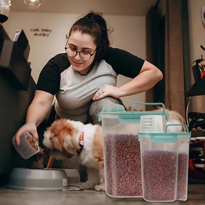 LEAWALK 2Pack Cat Dog Food Storage Container with Upgraded Large Nozzle BPA-free, 3+5lbs Plastic Pet Food Containers with 4 Sealed Clasps/1 Measuring Cup/ Handle Easy to Clean and Carry (Clear Blue) - Image 7