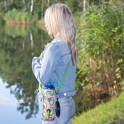 Made Easy Kit Water Bottle Carrier with Pocket for Dog Poop Waste Bags and Adjustable Padded Shoulder Strap (Tall & Large (40oz) with Bowl, Green/Pink, Avocado) - Image 4