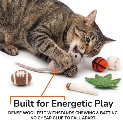 Glaciart One Felt Cat Toys Set (6pc) – Handmade Wool Catnip Toys for Indoor Cats | Eco-Friendly Natural Wool Balls, Mouse & Joint Toys | Durable Cat Enrichment Toys for Exercise & Play - Image 4