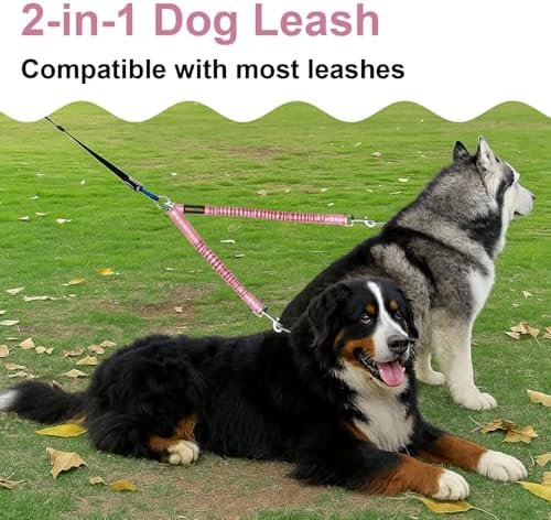 MingXpet 2 Dog Leash, Dog Leash for 2 Dogs, 360° Swivel No Tangle Double Walking Training Leashes for Large Dogs that Pull, Comfortable Shock Absorbing Reflective Bungee, Pink - Image 7