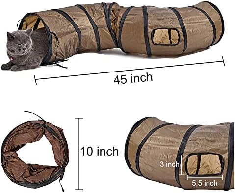 Andiker Cat Tunnel, S-Shape Cat Tube Collapsible Kitten Play Toy with 2 Side Holes for Kitten Exercising Hiding Training and Running Cats Toy for Indoor Cats(Brown) - Image 2