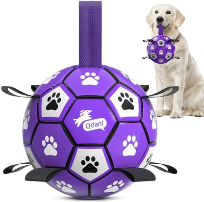 QDAN Soccer Ball for Dogs with Straps, Large Dog Balls, 8 Inch Puppy Toys by QDAN