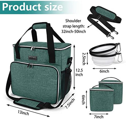 BAGLHER Pet Travel Set Airline-Approved Carrier for Small/Medium Cats & Dogs + Travel Bag with Food Containers & Silicone Bowls, Grey & Green - Image 3