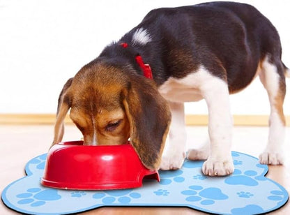 Dog Food Mats for Floors Waterproof, Pet Feeding Absorbent Water Bowl Mat Cat Placemats Blue Bone Shape 23.6 * 15.7 inch