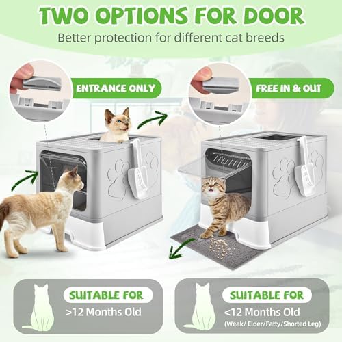 Covered Cat Litter Box, Extra Large Drawer Design with Dual Entry, Gray - Image 4