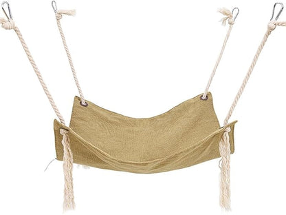 Breathable Linen Cat Hammock in Clean Solid Colors, Minimalist Design for Cages Machine Washable Available in 6 Colors, (Khaki)
