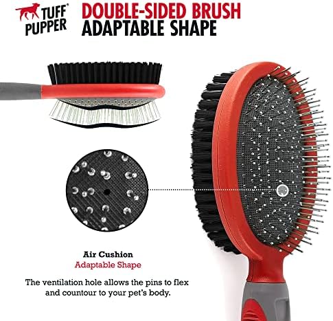 Tuff Pupper Double Sided Dog Brush, Detangling Tool for Dogs and Cats, Pin & Bristle Pet Brush, for and Hair Types, With Comfort-Grip Anti-Slip Handle, Brown, Black, White - Image 4