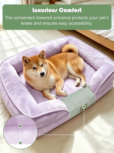 Spotted Play Orthopedic Dog Bed with Sides - Sofa Beds for Medium Dogs, Supportive Foam Pet Couch Bed with Washable Removable Cover, Waterproof Lining and Non-Slip Bottom, Purple - M - Image 3
