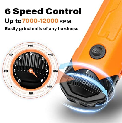 Casfuy 6-Speed Dog Nail Grinder - Newest Enhanced Pet Nail Grinder Super Quiet Rechargeable Electric Dog Nail Trimmer Painless Paws Grooming & Smoothing Tool for Large Medium Small Dogs (Orange) - Image 2