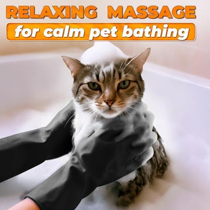 Cat and Dog Washing Gloves, 1 Pair, 11.6 in, Soft Silicone (Black) - Image 5
