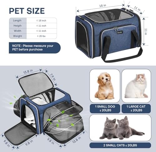 Pet Carrier, Large Soft Sided Expandable Travel Carrier with Steel Frame, Anti-Scratch Mesh, Removable Fleece Pad and Pockets for Cats, Dogs and Small Animals up to 15 lbs (Blue, 4 Sides Expandable) - Image 5