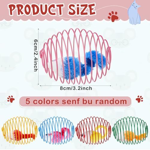 Jecery 5 Pcs Cat Toys Spring,Mouse,Bright Color - Image 2