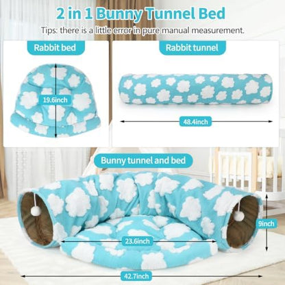BWOGUE Bunny Tunnel Bed, 2-in-1 Collapsible Rabbit Tunnel Hideout with Mat - Image 2