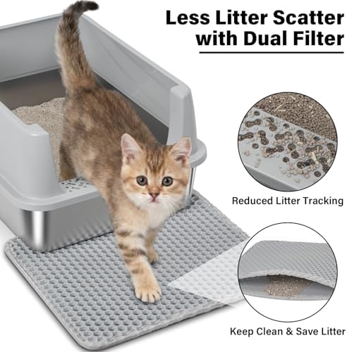 Stainless Steel Litter Box with Lid, Metal Litter Box for Kitten, Small Litter Boxes with Scoop and Mat, Low Entry,Non-Stick,Easy to Clean Litterbox for Small to Medium Cats - Image 4