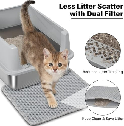 Stainless Steel Litter Box with Lid, Metal Litter Box for Kitten, Small Litter Boxes with Scoop and Mat, Low Entry,Non-Stick,Easy to Clean Litterbox for Small to Medium Cats - Image 4