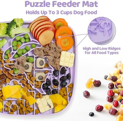Puzzle Feeder Dog Lick Mat,Freezable Dog Enrichment Toys for Mental Stimulation and Anxiety Relief, Silicone Lick Mat for Dogs and Cats, Dog Slow Feeder that Supports All Types of Food, Purple - Image 2