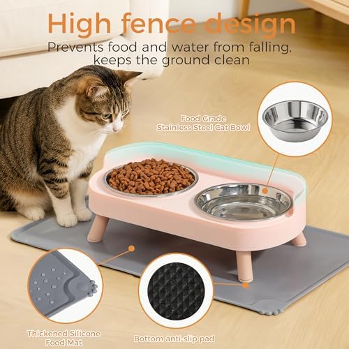 LoeJan Elevated Cat Bowls Set - Raised Cat Food and Water Bowl Set with Non Slip Stand - Pet Feeding Station with 2 Stainless Steel Bowls with Splash Proof Guard - Image 3