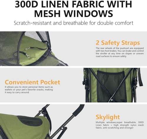 Elegant Umbrella-Shaped Doggy Stroller for Small Dogs, Small Pet Stroller for Medium Dogs, Ideal for 20 Lbs Medium Dogs & Small Dogs (Green) - Image 5