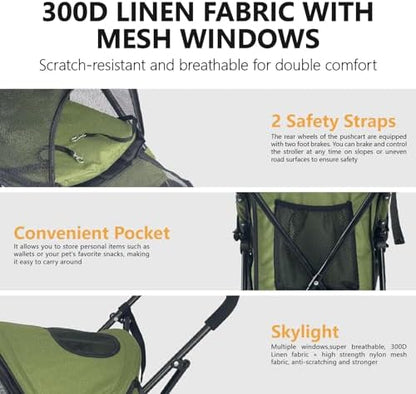Elegant Umbrella-Shaped Doggy Stroller for Small Dogs, Small Pet Stroller for Medium Dogs, Ideal for 20 Lbs Medium Dogs & Small Dogs (Green) - Image 5