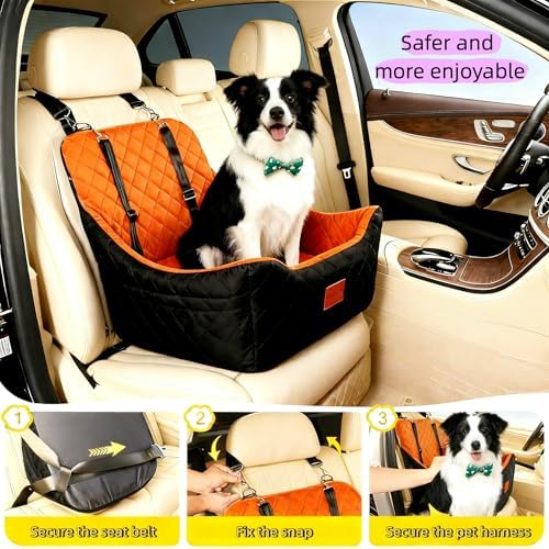 Elevated Dog Booster Car Seat for Medium/Small Dogs, up to 40 lbs, 7 in Memory Foam Cushion, with Waterproof Layer, Fully Detachable and Washable, Anti-Slip Base (Black/Coffee) - Image 2