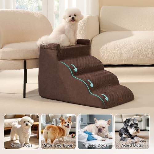 EHEYCIGA 4-Step Curved Dog Stairs for Beds 17.6" H, Brown - Image 2