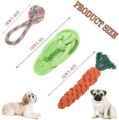3PCS Natural Cotton Rope Toys for Small Dogs and Puppies, Dog Dental Care Chew Toys for Teething, Anxiety Relief,Helps Clean Teeth & Prevent Furniture Destruction(Slipper Set) - Image 2