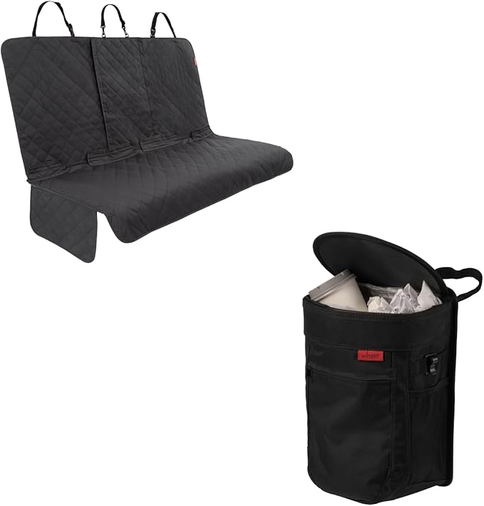 Lusso Dog Car Seat Cover and Car Trash Can- Waterproof Seat Cover and Leak Proof Trash Can - Organize and Clean Your Car