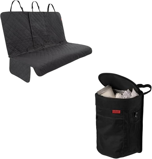 Lusso Dog Car Seat Cover and Car Trash Can- Waterproof Seat Cover and Leak Proof Trash Can - Organize and Clean Your Car