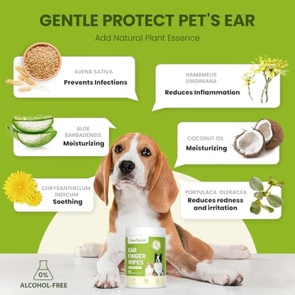PawSono Dog Ear Wipes - 50 Count Dog Ear Cleaner Finger Wipes for Dogs & Cats, Pre-Moistened Ear Cleaning Wipes for Puppies, Kittens & Small Animals, Thick Pet Ear Wipes to Remove Wax, Dirt & Debris - Image 3