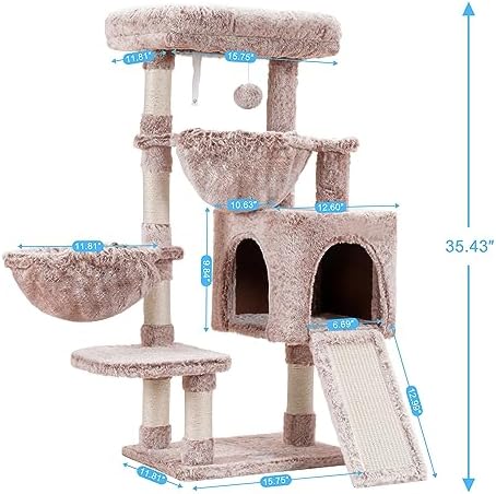 Hey-brother Cat Tree Tower with Large Bed, Hammocks, Scratcher, MPJ006SMU - Image 3