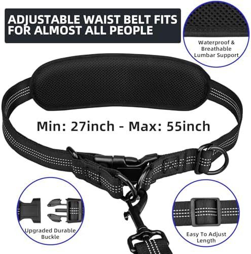 Uppetly Hands Free 2 Dog Running Leash with Waist Belt, Dual Handle Elastic Bungees Retractable Rope for Medium and Large Dogs, Reflective Stitches for Walking Hiking Biking (Large Blue, 25-120lb) - Image 5