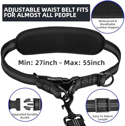 Uppetly Hands Free 2 Dog Running Leash with Waist Belt, Dual Handle Elastic Bungees Retractable Rope for Medium and Large Dogs, Reflective Stitches for Walking Hiking Biking (Large Blue, 25-120lb) - Image 5