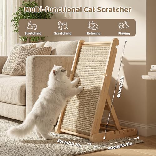 XiaZ Cat Scratcher, 23" Sisal Cats Scratching Board with 5 Adjustable Heights, No Assembly Required, Foldable Cat Scratchers for Indoor Cats and Kittens, Ready to Use - Image 3