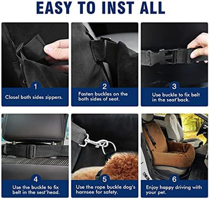 Dog Car Seat Pet Booster Seat Pet Travel Safety Car Seat,The Dog seat Made of Materials is Safe and Comfortable, and can be Disassembled for Easy Cleaning (Brown) - Image 6