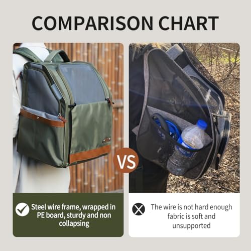 Large Cat Carrier Backpack, Shaded Small Dog Backpack with Breathable Mesh, Soft Side Safety Pet Backpack for Hiking, Travel, Outdoor, Green - Image 4