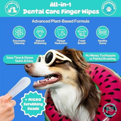 All-in-1 Dog Teeth Cleaning Wipes | Enzymatic Whitening + Micro Scrubbing Beads | Pet Dental Wipes & Finger Tooth Brushing Kit | Plant-Based Dental Care for Cats & Dogs (60 Count) - Image 2