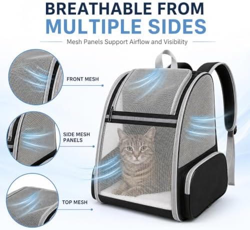Cat Carrier Backpack for Cats and Small Dogs up to 15 lbs, Soft-Sided Foldable Pet Carrier with Breathable Mesh, Front Upper&Dual Side Entry, Support Frame, Hard Bottom for Vet Visits and Air Travel - Image 3