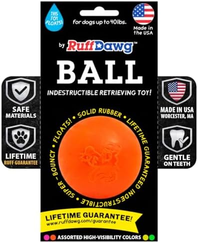 Ruff Dawg Indestructible Dog Ball Med 2.5” Orange – Heavy-Duty Rubber Fetch Toy for Aggressive Chewers – Extreme Bounce, Floats, BPA & Latex Free – Made in USA by RuffDawgDogToys