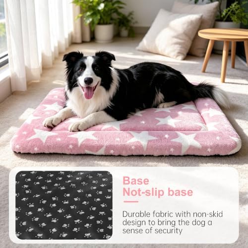 Dog Bed Mat, Reversible Crate Pad & Durable Dog Bed - Machine Washable Kennel Mat with Ultra Soft for Medium Dogs (Big&Small Stars Pink, 30" L*20" W*1.5" Th) - Image 6