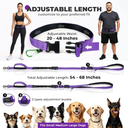 PETCARE 4 in 1 Hands Free Dog Leash with Car Seatbelt Buckle, Shock Absorbing Bungee Dog Waist Leash Belt for Running Walking Hiking, Dual Handles & Reflective, Adjustable for Small Medium Large Dogs - Image 6