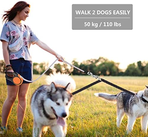 Dual Retractable Dog Leash for 2 Large Dogs (Up to 110 Lbs Each), 18.5 FT No Tangle Double Headed Pet Lead with Poop Bags, Non Slip Grip, One Button Break & Lock, Also for Single Use (Blue, Large) - Image 6