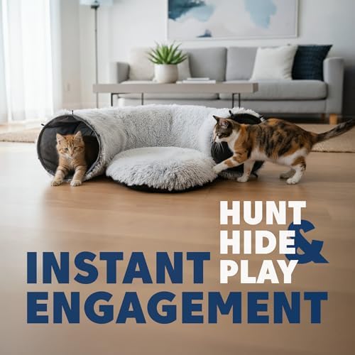 Large Cat Donut Tunnel Bed - Cat Tunnels for Indoor Cats - Circle Hideaway with Cat Toys, 3-in-1, Gift-Ready DIY Collapsible Plush Cat Tube, Rabbit, Kitty - Image 4