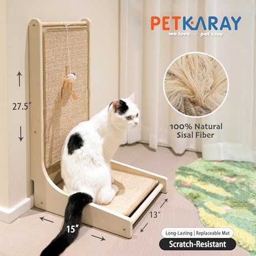 PETKARAY Cat Scratcher, Sisal Cat Scratch Pad, L Shape Scratching Board for Indoor Kitty, Floor Mounted Scratcher with Mouse Toy - Image 2