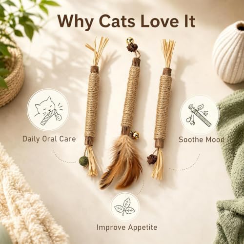 Natural Silvervine Sticks Cat Toys, 11 Pack Natural Catnip Chew Toys - Image 4