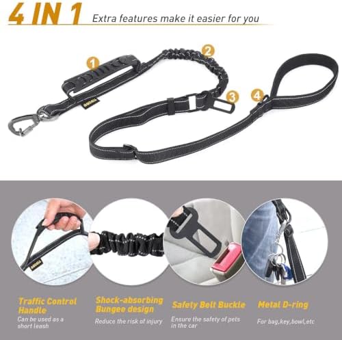AUBELL Tactical Dog Leash Heavy Duty,4-6ft No Pull Bungee Leash,Black - Image 4