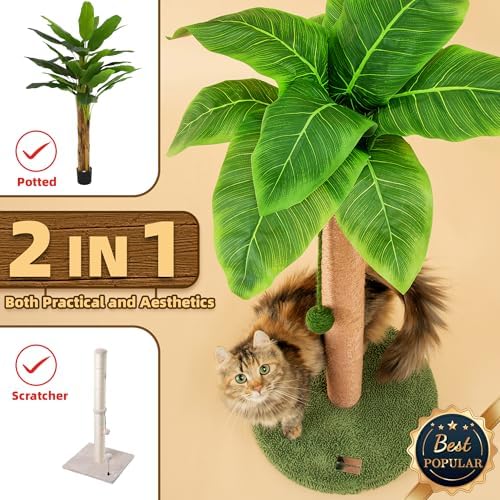 Meowoou Cat Scratching Post 33 Inch Tall Cat Scratcher for Indoor Cats Adults,Small Cat Tree Tower Sisal Rope Kitten Scratch with Interactive Hanging Ball - Image 2