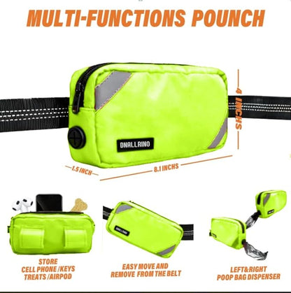Hands Free Dog Leash with Waterproof Pouch, Adjustment Bungee Leash with Dual Soft Padded Handles for Hiking, Walking, Jogging and Running Your Dogs(neon Green)