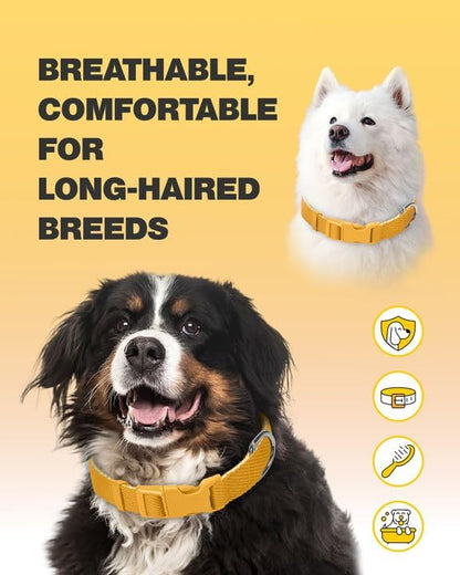 Dynmeow Soft and Breathable Cotton Dog Collar, Durable Adjustable Heavy-Duty Pet Collar with Quick-Release Buckle, Lightweight for Sensitive Skin for Large Dogs, Yellow, L